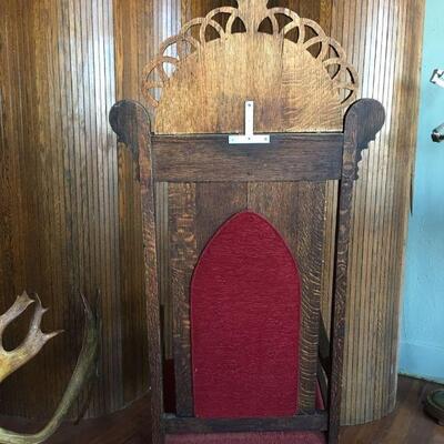 Antique Oak Presentation Chair w/ Faux Bois Velvet Upholstery 