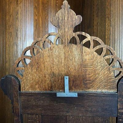 Antique Oak Presentation Chair w/ Faux Bois Velvet Upholstery 