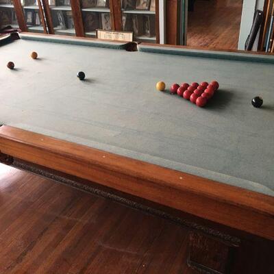 A.E. Scmidt Antique Snooker Table w/ Quartersawn Golden Oak Including Wooden Score Line