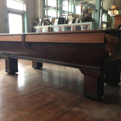 A.E. Scmidt Antique Snooker Table w/ Quartersawn Golden Oak Including Wooden Score Line