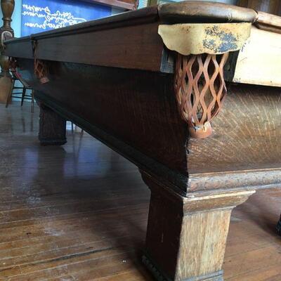 A.E. Scmidt Antique Snooker Table w/ Quartersawn Golden Oak Including Wooden Score Line