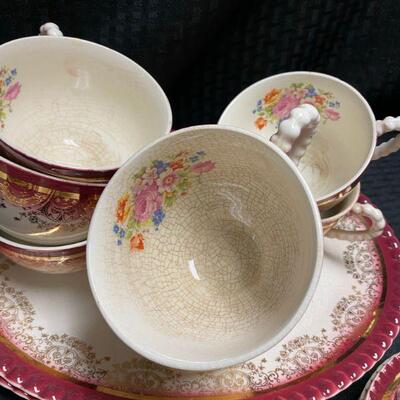 Vintage Nasco Empress 22kt Dark Red Floral China Set 