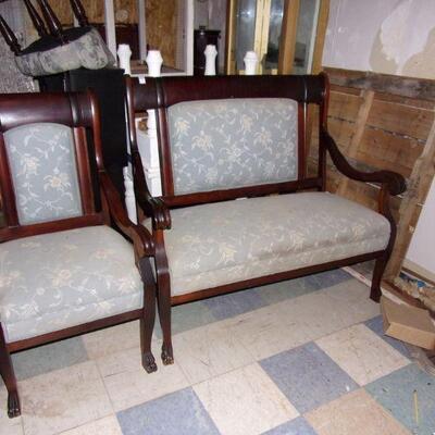 Lot 186 - Spectacular Antique Matching Mahogany Framed Loveseat with 2 Chairs 