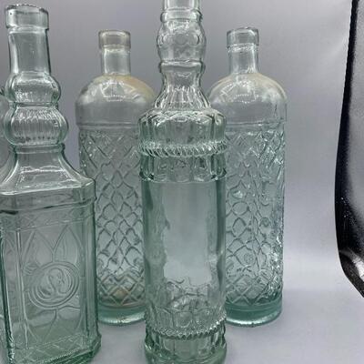 Lot of 5 Pale Green Glass Bottles