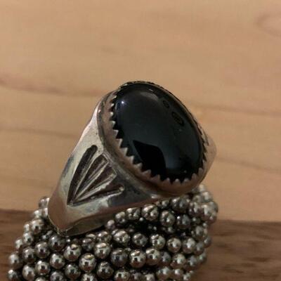 Sterling Ring 12mm x 7mm black center stone