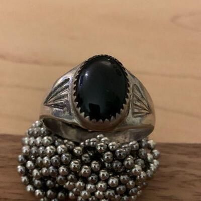 Sterling Ring 12mm x 7mm black center stone
