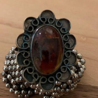 Sterling & Amber Ring 16mm x 10mm amber stone