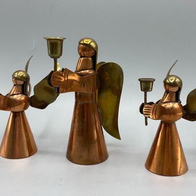 Set of 3 Copper & Brass Angel Candle Holders YD# 017-1120-00053