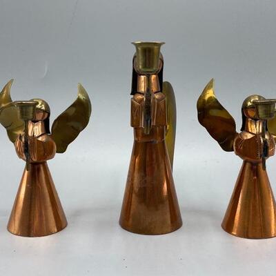 Set of 3 Copper & Brass Angel Candle Holders YD# 017-1120-00053