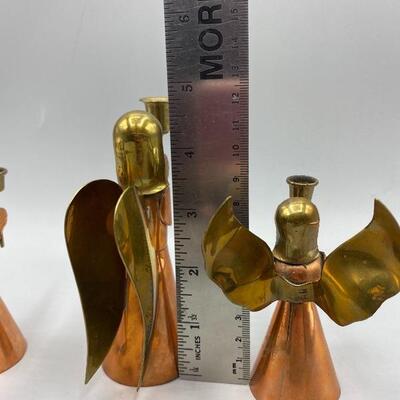 Set of 3 Copper & Brass Angel Candle Holders YD# 017-1120-00053