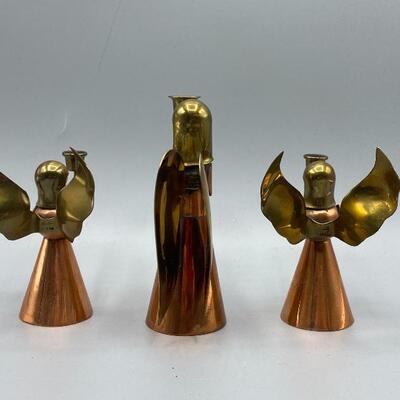 Set of 3 Copper & Brass Angel Candle Holders YD# 017-1120-00053