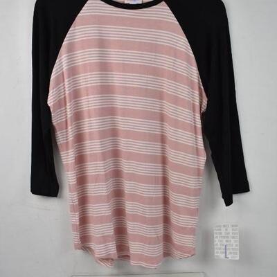 LuLaRoe Randy Shirt. Pink/White Stripes with Black Sleeves, size Large - New