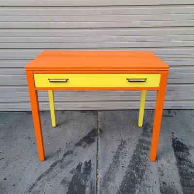 Mid Century Modern Bright Orange & Yellow Writing Desk