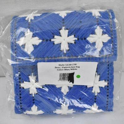 Eliza May Rose Floral Patterned Box Bag Interior Slip Pocket. Blue & White - New