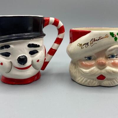 Vintage Snowman and Santa Coffee Mugs