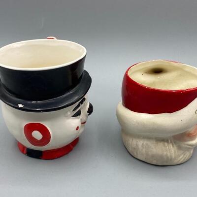 Vintage Snowman and Santa Coffee Mugs
