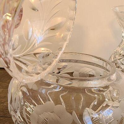 D49: Cut Crystale Vases & Candy Dish 
