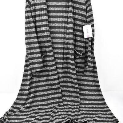 LuLaRoe Sarah Duster Long Cardigan Sweater, Black/Gray Stripes size Medium - New