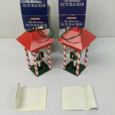 Pair of Matching Vintage Marching Nutcracker Animated Rotating Ornaments