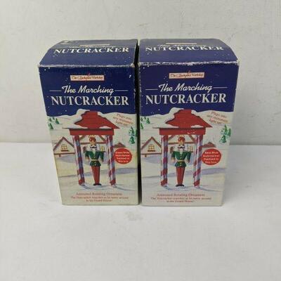 Pair of Matching Vintage Marching Nutcracker Animated Rotating Ornaments