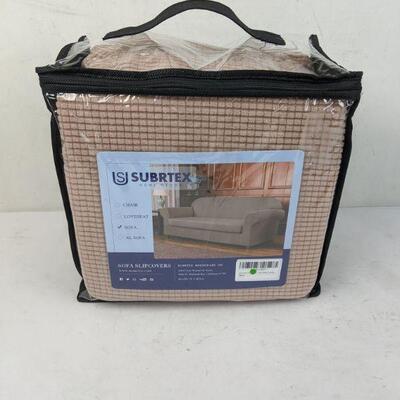 Subrtex Stretch 1-Piece Textured Grid Sofa Slipcover, Camel - New
