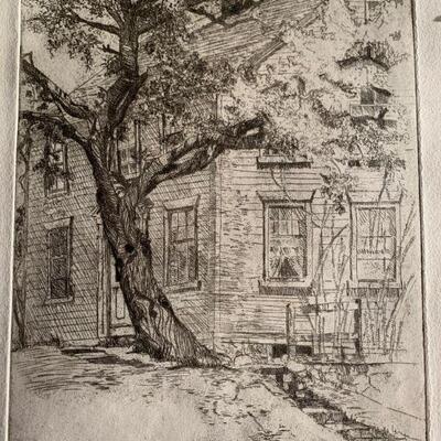 Original etching of house in Rumford RI