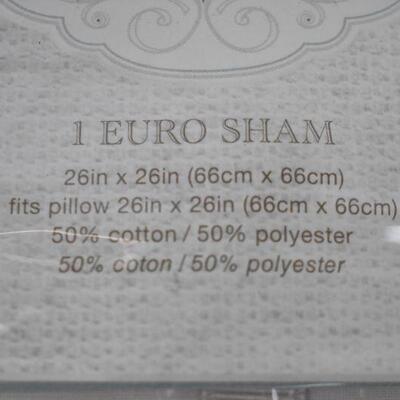 Three Matching Euro Shams Ruffles Eyelet Collection. 26x26 Ivory - New