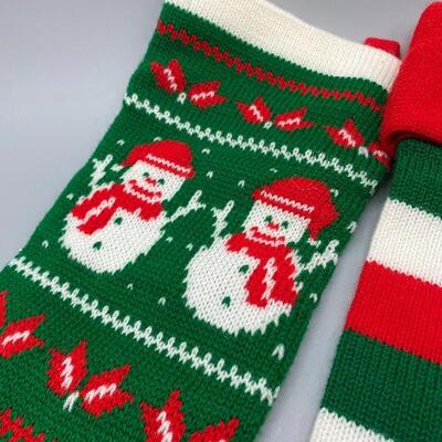 Pair of Long Red, Green, and White Knit Stockings
