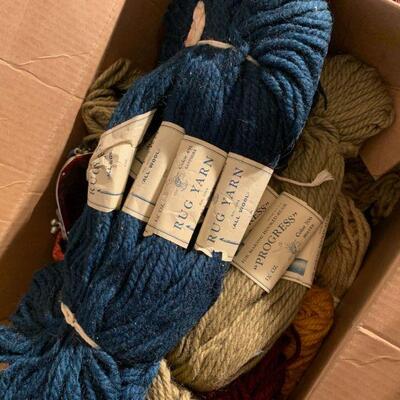 Box of 100 year old rug yarn 