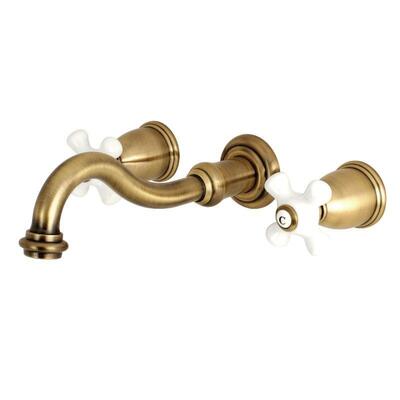 Vintage 2-Handle Wall Mount Bathroom Faucet, Antique Brass Kingston Brass - New