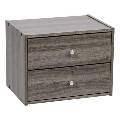 IRIS USA Wood Stacking Storage Box with Drawer, Gray - New