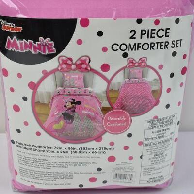 Disney Minnie Mouse Twin/Full Reversible Comforter and Sham Set, 2 Pieces - New
