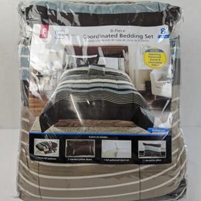 Full Mainstays Urban Stripe Bed in a Bag Coordinated Bedding - New