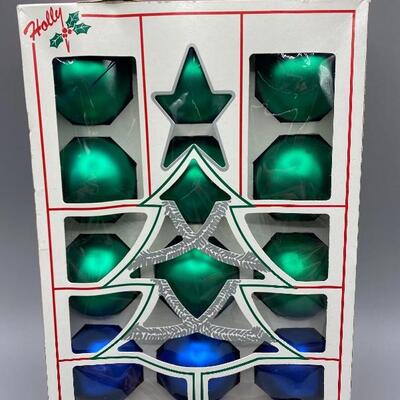Blue and Green Glass Christmas Tree Balls Boxed YD#011-1120-00196