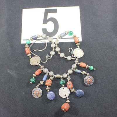 LOT#5: Marked Sterling Indian Beaded Necklace