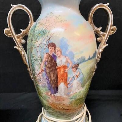 LOT#22: Painted Porcelain Vase Lamps on Wood Base