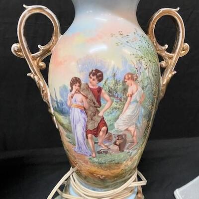 LOT#22: Painted Porcelain Vase Lamps on Wood Base