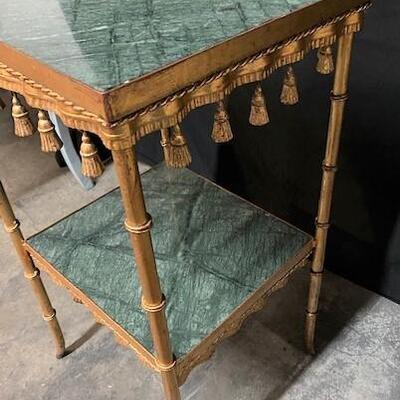 LOT#29: Gilted 2 Tier Small Table with Green Marble Inserts