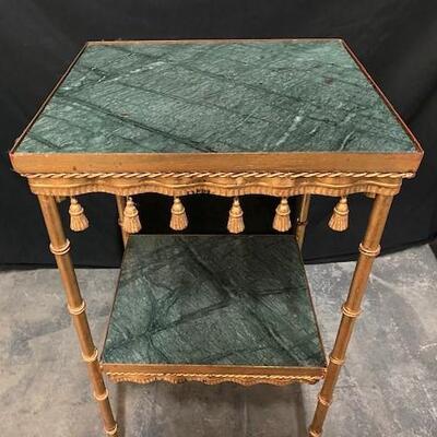 LOT#29: Gilted 2 Tier Small Table with Green Marble Inserts