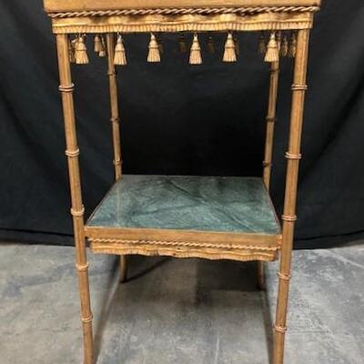 LOT#29: Gilted 2 Tier Small Table with Green Marble Inserts