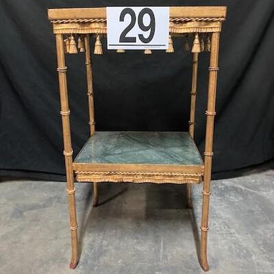 LOT#29: Gilted 2 Tier Small Table with Green Marble Inserts