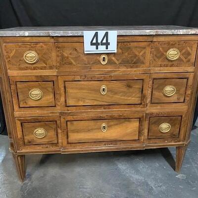 LOT#44: Believed to be Antique Italian Inlaid Marble Top Chest