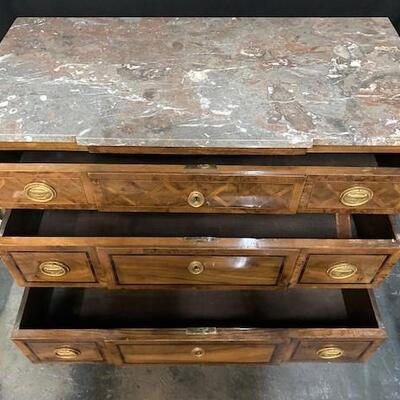 LOT#44: Believed to be Antique Italian Inlaid Marble Top Chest
