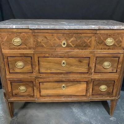 LOT#44: Believed to be Antique Italian Inlaid Marble Top Chest