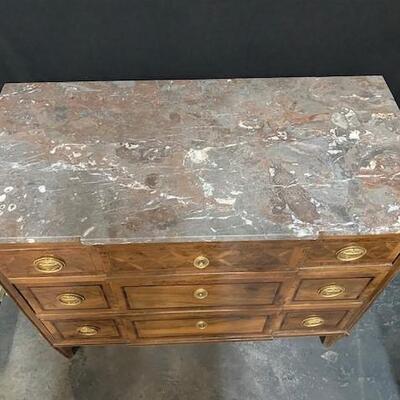 LOT#44: Believed to be Antique Italian Inlaid Marble Top Chest