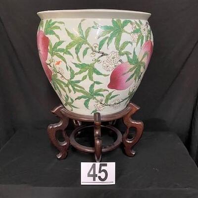 LOT#45: Large Asian Planter #1 w/ Mahogany Stand