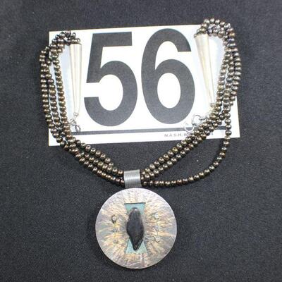 LOT#56: Designer Junko Nakazawa Marked Sterling Abstract Necklace