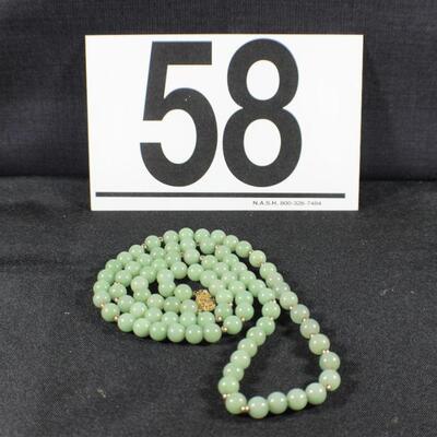 LOT#58: Marked Silver & Jade Beaded Necklace