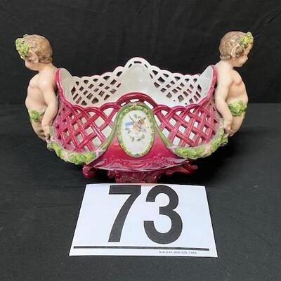 LOT#73: Meissen Porcelain Pierced Basket with Pan Figures