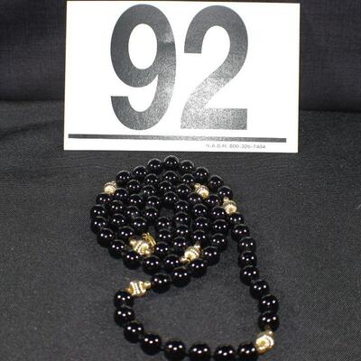 LOT#92: Stamped (585) 14K Gold & Onyx Necklace